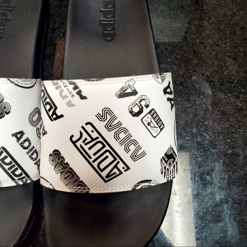 Sz 8 adidas slides white & black